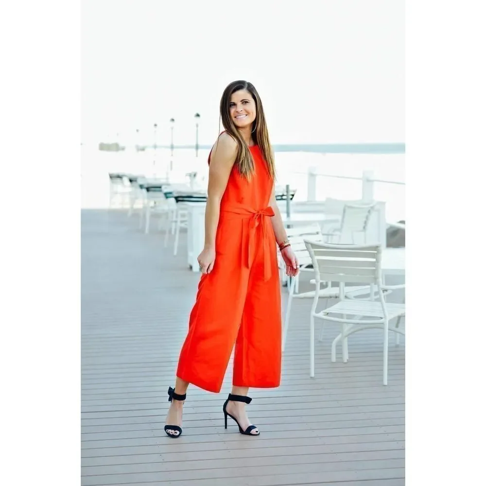 Banana Republic Red Linen-blend Wide-leg Jumpsuit